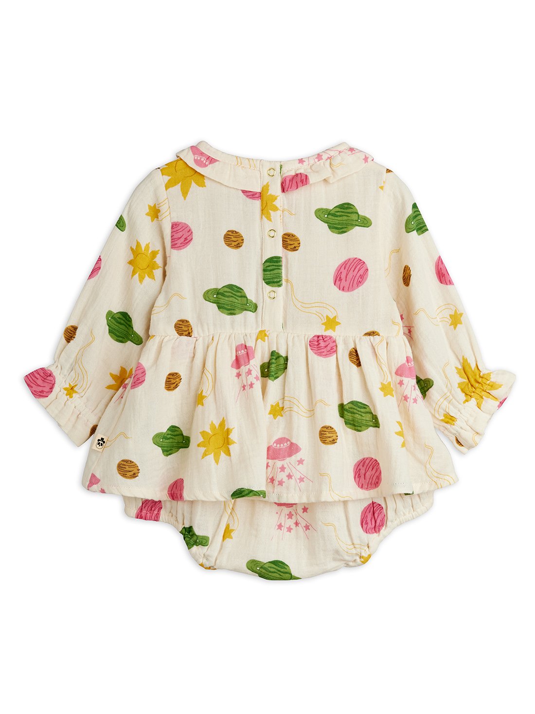 Mini Rodini Space All Over Print Muslin Long Sleeve Body - Off White