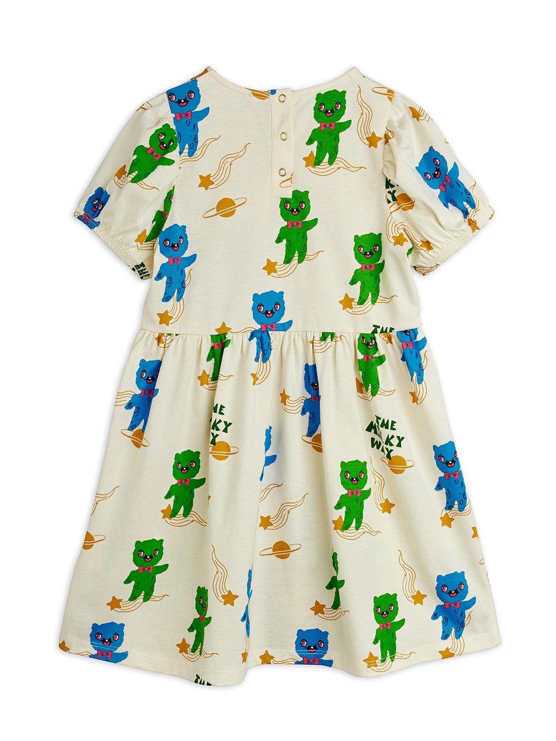 Mini Rodini Aliens All Over Print Short Sleeve Dress - Off White