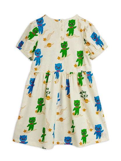 Mini Rodini Aliens All Over Print Short Sleeve Dress - Off White