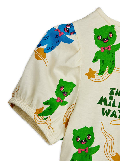 Mini Rodini Aliens All Over Print Short Sleeve Dress - Off White