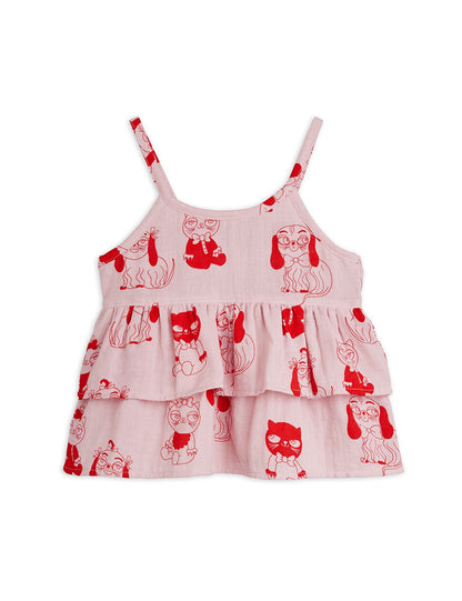Mini Rodini Minibabies Aop Woven Frill Tank - Pink