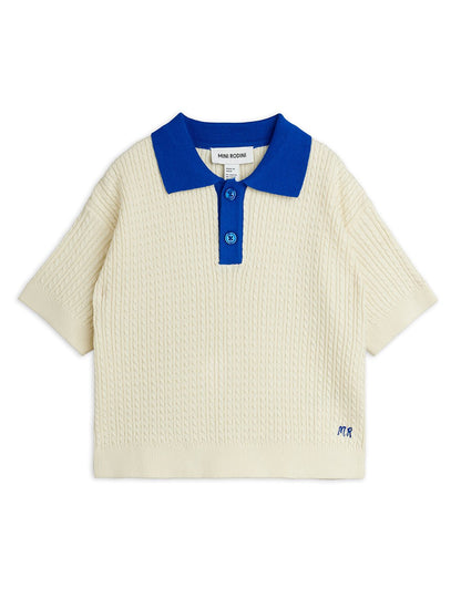 Mini Rodini Cable Knit Polo Shirt - Off White