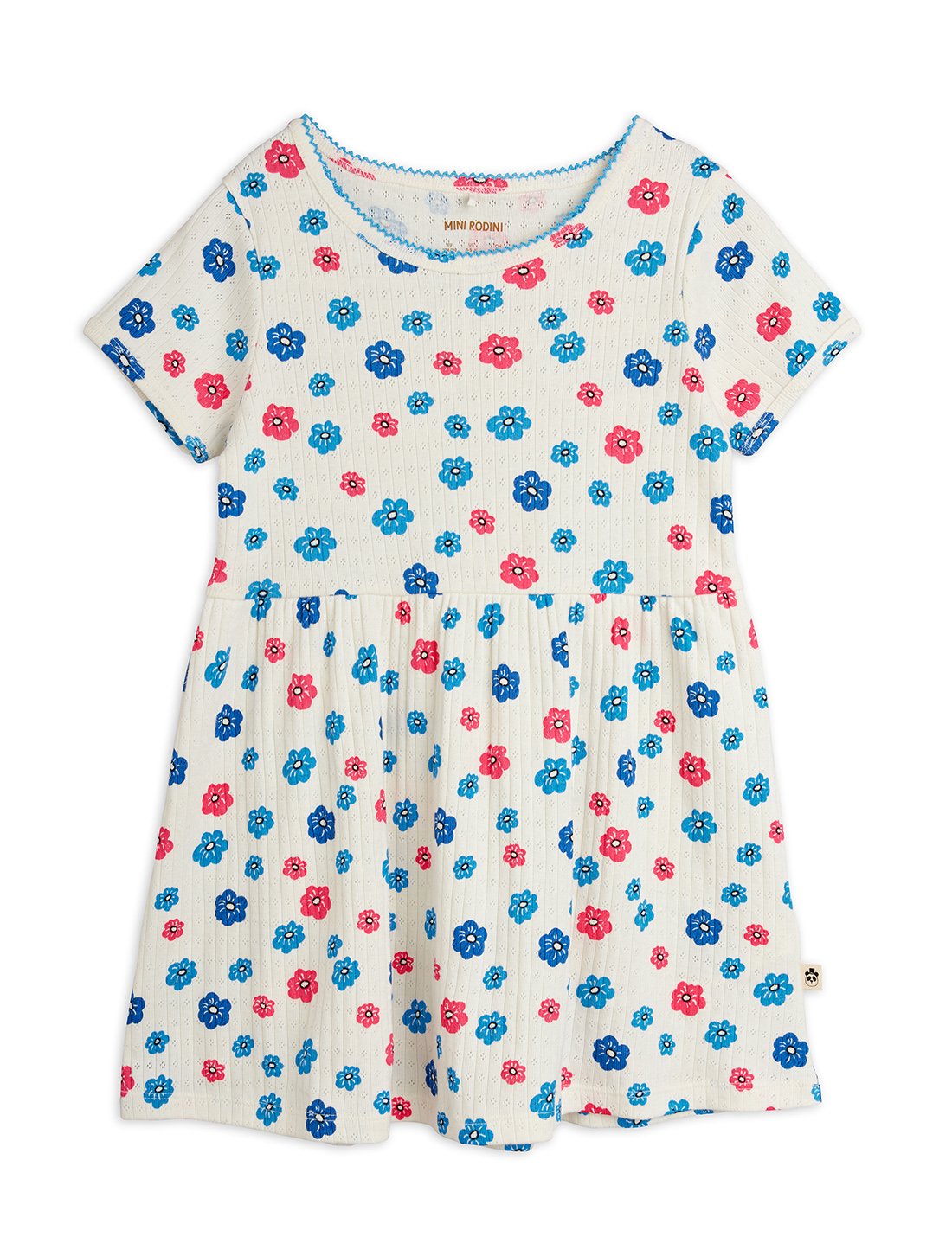 Mini Rodini Flowers Aop Picot Edge Pointelle Short Sleeve Dress - Multi