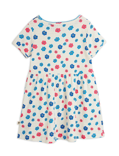 Mini Rodini Flowers Aop Picot Edge Pointelle Short Sleeve Dress - Multi