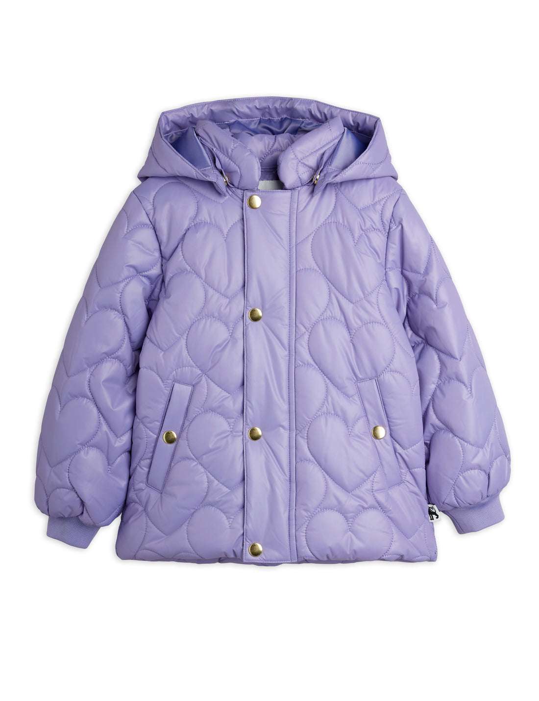 Mini Rodini Heart Quilted Hooded Puffer - Purple