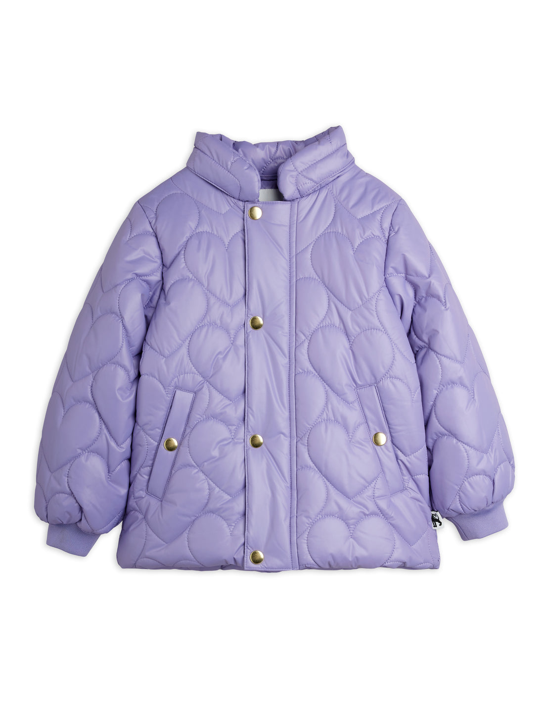 Mini Rodini Heart Quilted Hooded Puffer - Purple