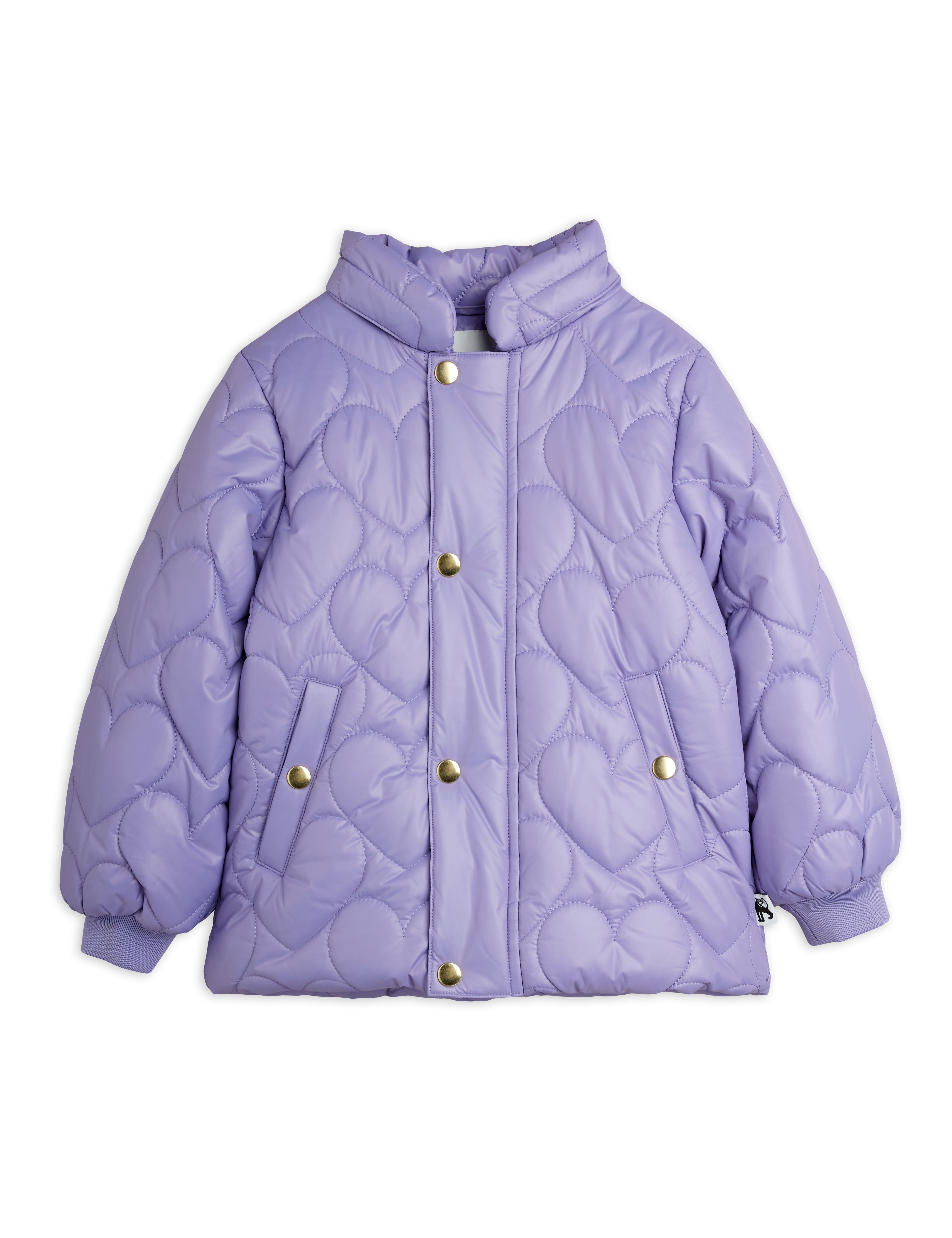 Mini Rodini Heart Quilted Hooded Puffer - Purple