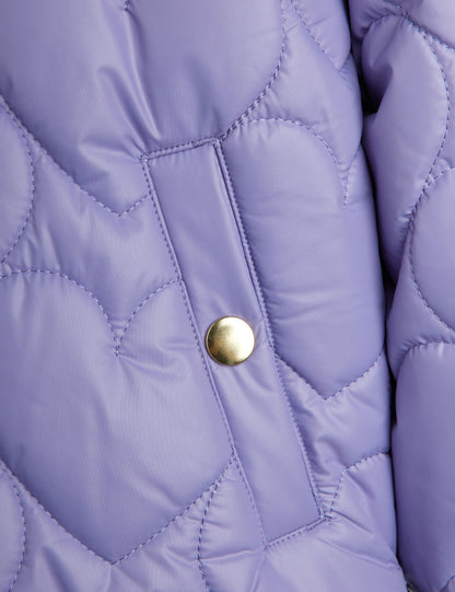 Mini Rodini Heart Quilted Hooded Puffer - Purple