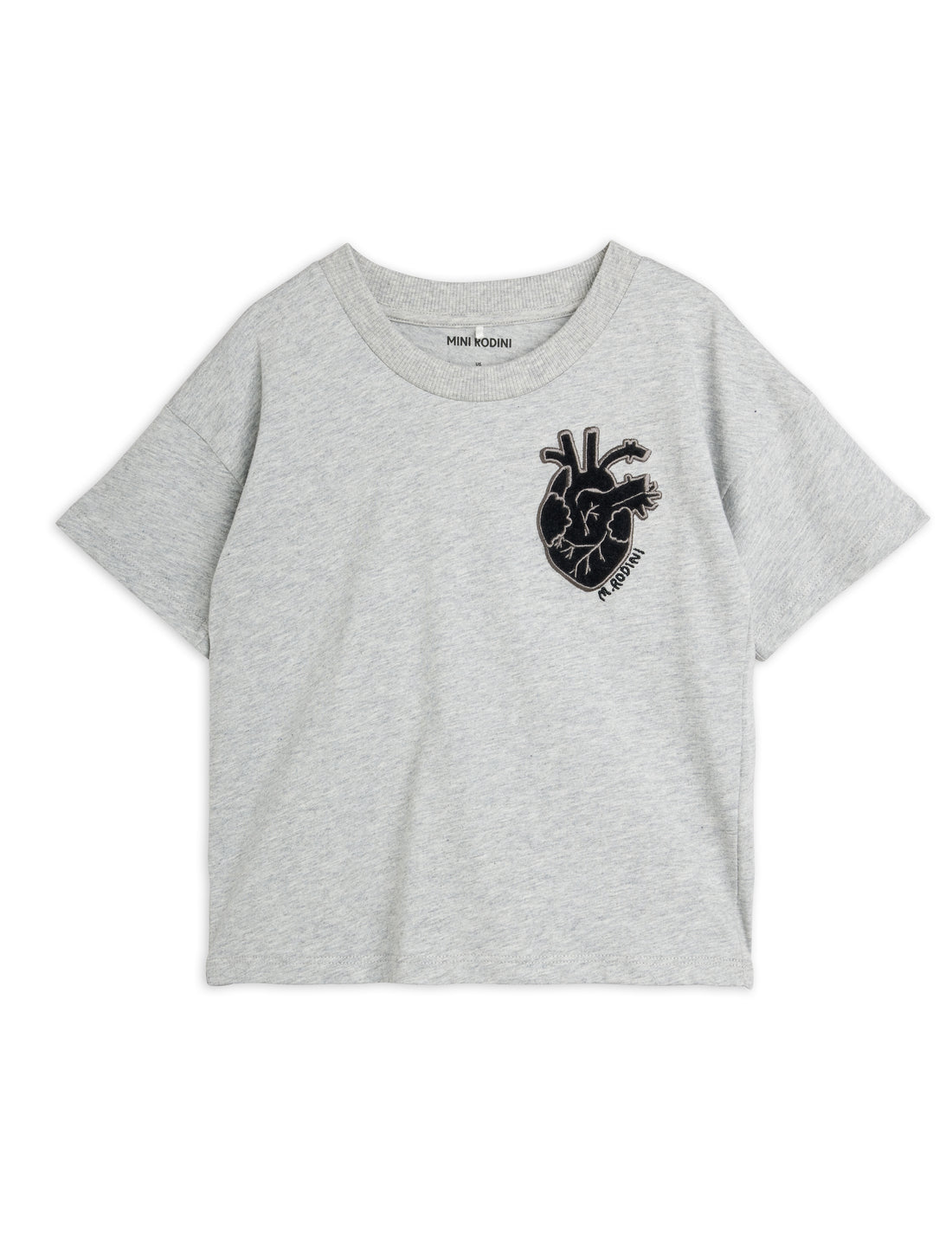 Mini Rodini Heart Application Short Sleeve Tee - Grey