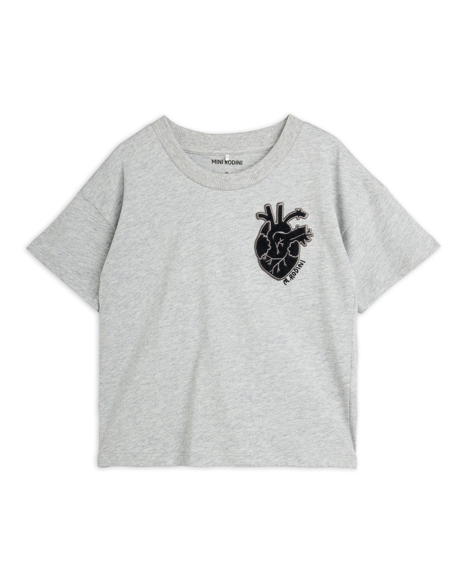 Mini Rodini Heart Application Short Sleeve Tee - Grey