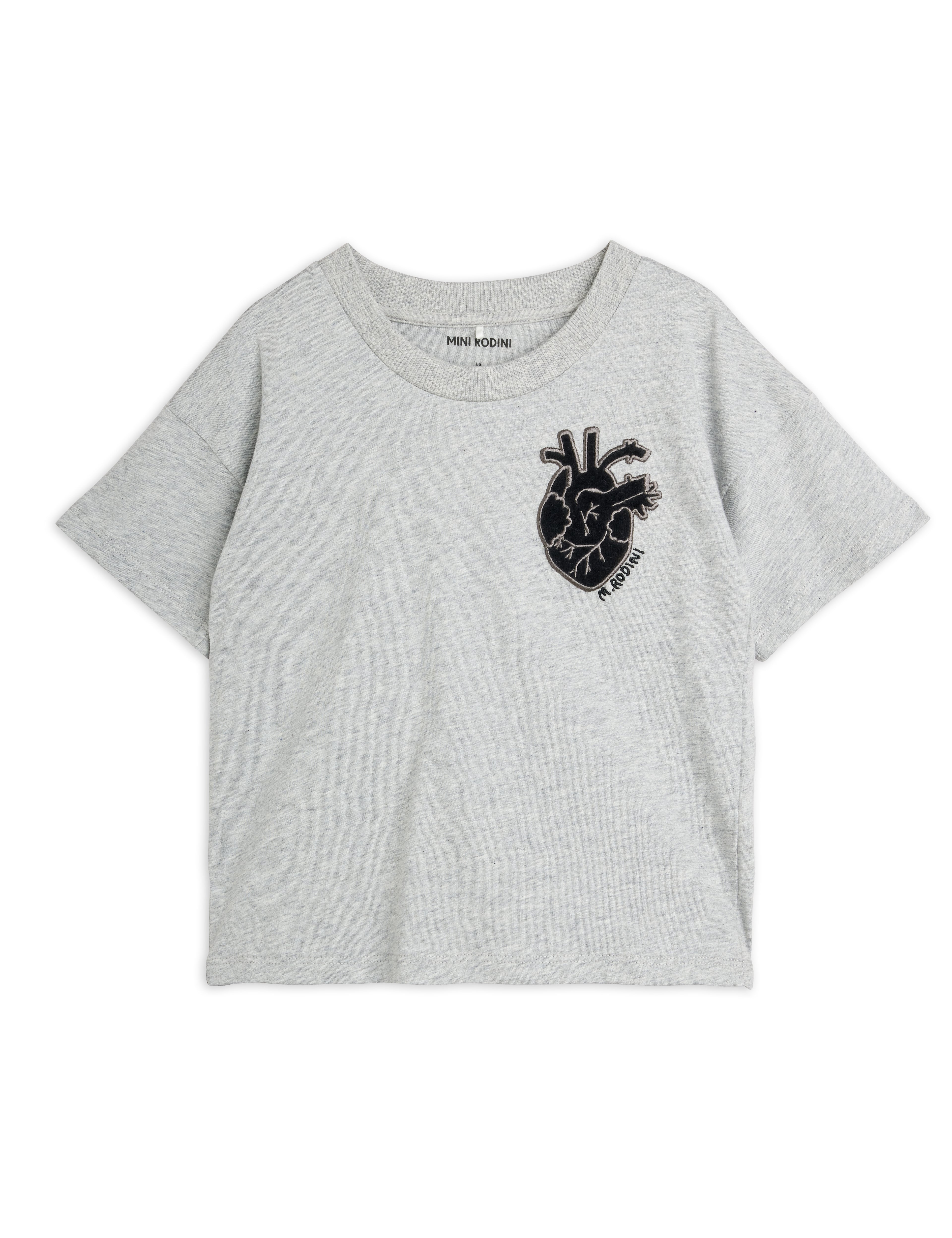 Mini Rodini Heart Application Short Sleeve Tee - Grey