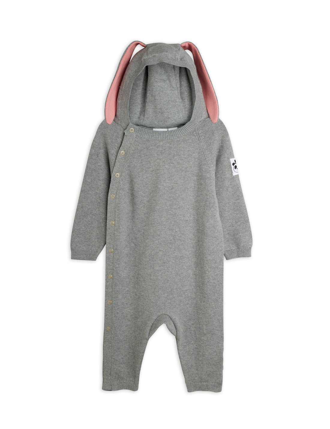 Mini Rodini Rabbit Ear Fine Knit Baby Jumpsuit - Grey