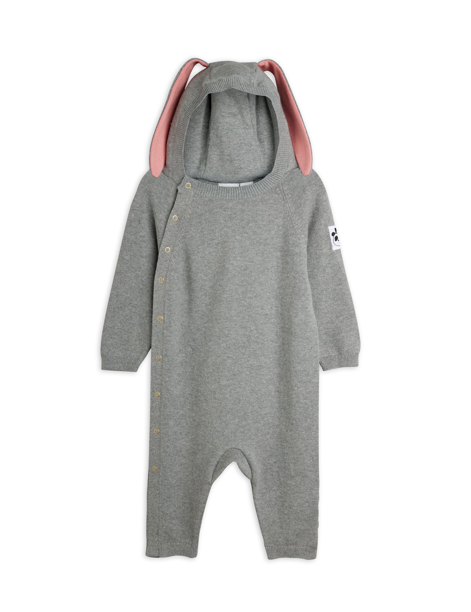 Mini Rodini Rabbit Ear Fine Knit Baby Jumpsuit - Grey