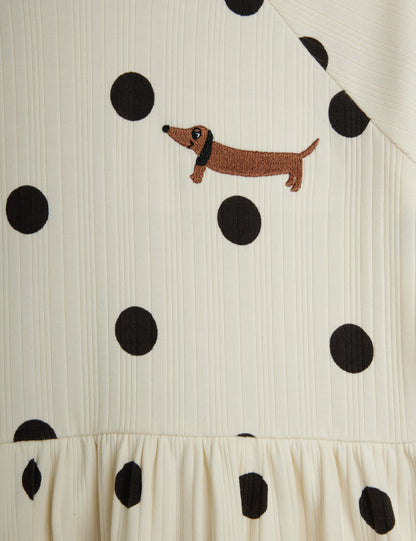 Mini Rodini Dots Aop Dog Trumpet Sleeve Dress - Off White