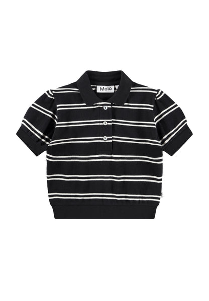 Molo Raki Short Sleeve Polo Shirt - Black Ivory Stripe