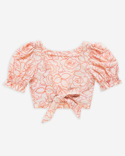 Yell-Oh Blouse Open Back Embroidered Azalea