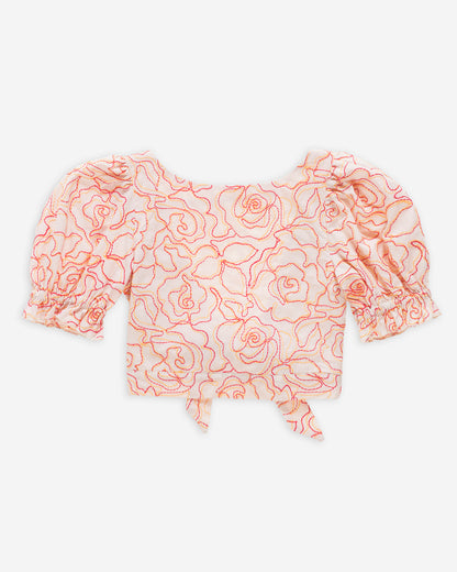 Yell-Oh Blouse Open Back Embroidered Azalea