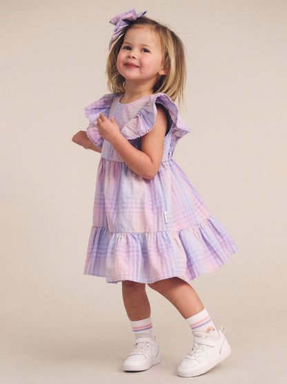 Huxbaby Rainbow Check Frill  Dress - Multi