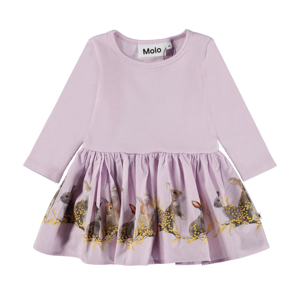 Molo Candi Baby Long Sleeve Dress - Purple Bunnies