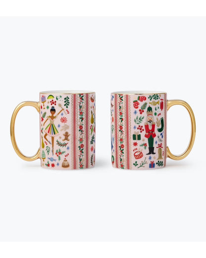 Rifle Paper Co. Porcelain Mug  Set Of 2 - Holly Jolly Nutcracker