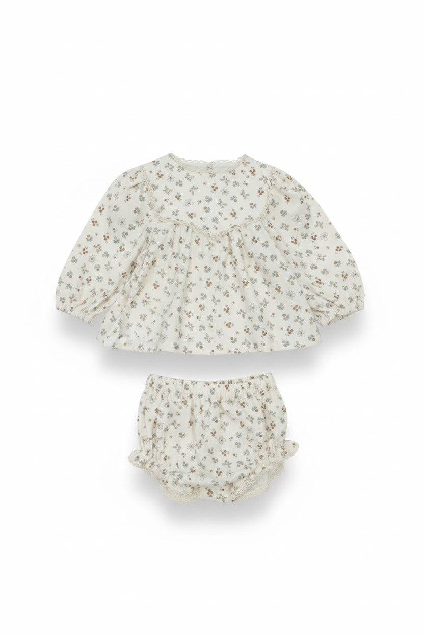 Tiny Fish N.B. Blouse + Bloomer Set -  Sand Floral
