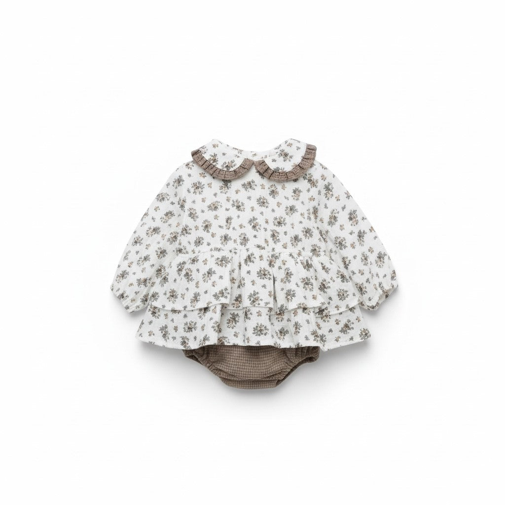 Tiny Fish Baby Combi Cosy Meadow Romper - Blue Floral