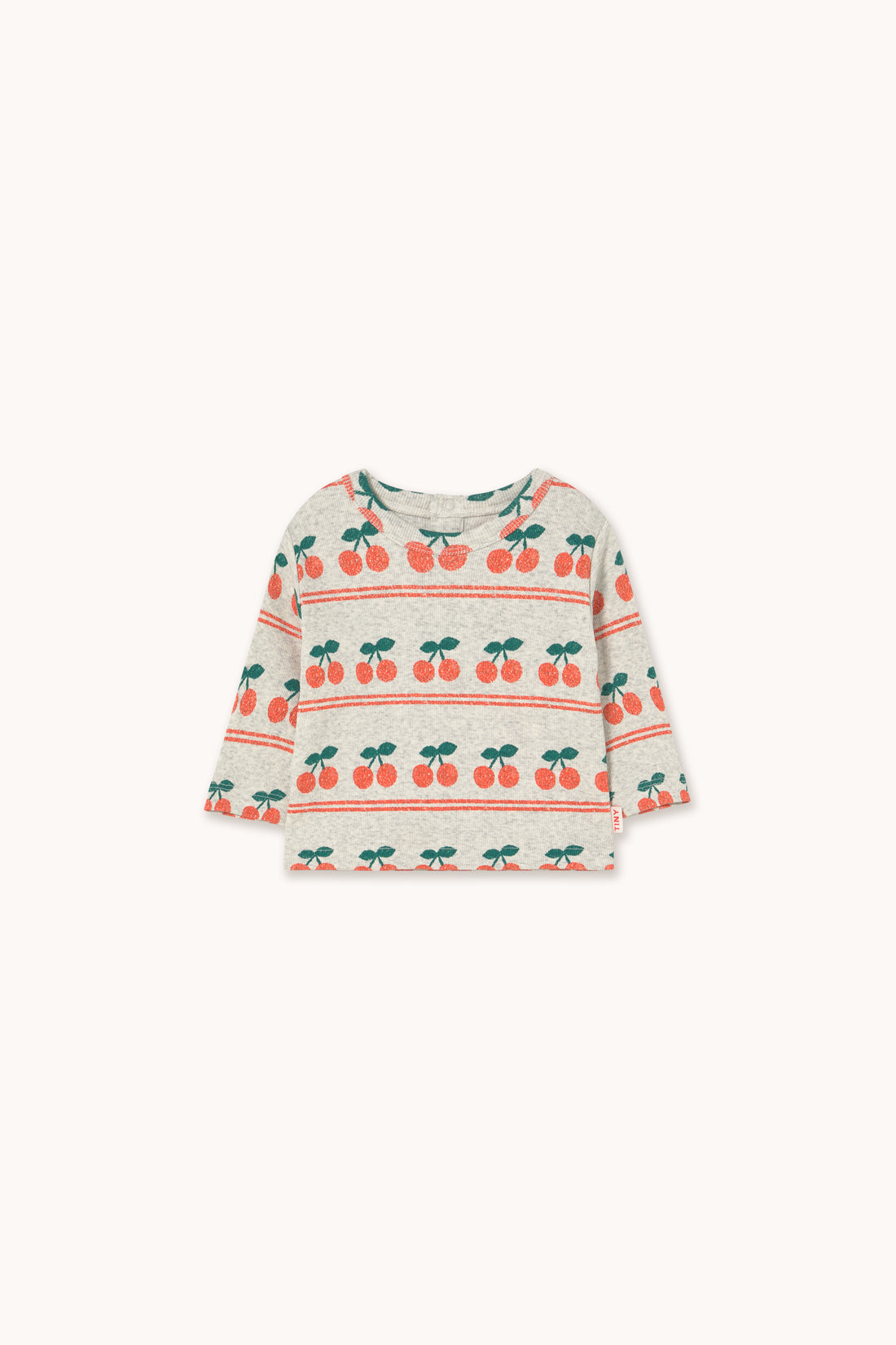 Tiny Cottons Cherry Pattern Rib Baby Tee - Light Cream Heather