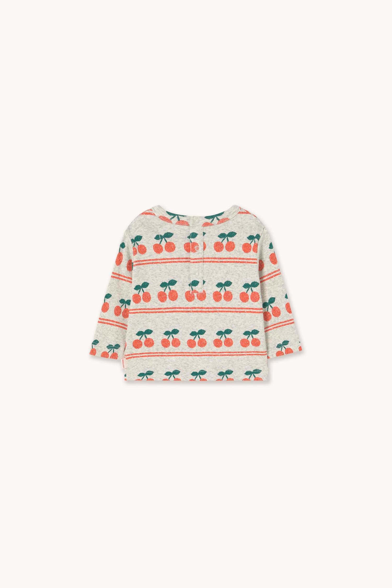 Tiny Cottons Cherry Pattern Rib Baby Tee - Light Cream Heather