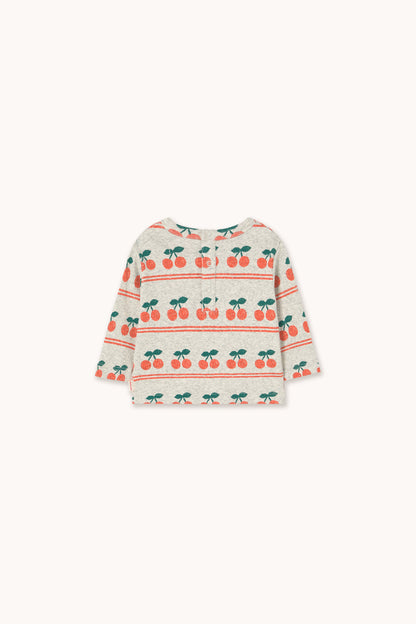 Tiny Cottons Cherry Pattern Rib Baby Tee - Light Cream Heather