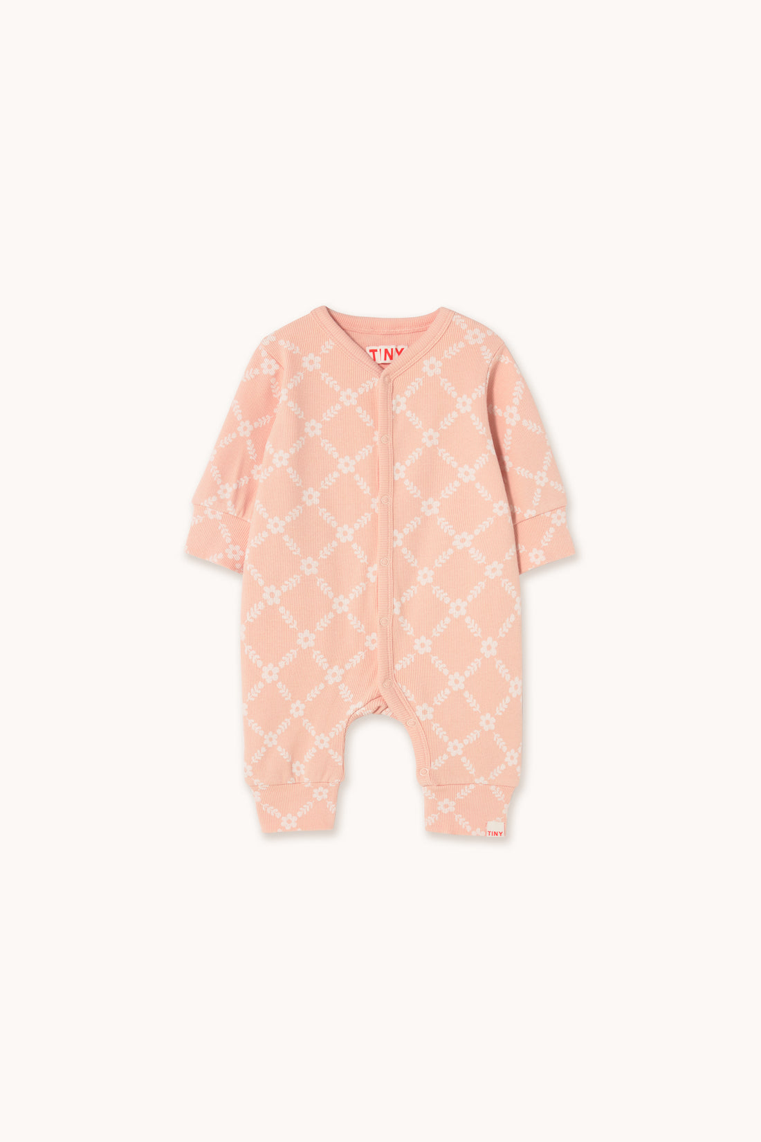 Tiny Cottons Flower Grid Rib One Piece - Wild Rose