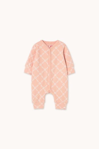 Tiny Cottons Flower Grid Rib One Piece - Wild Rose