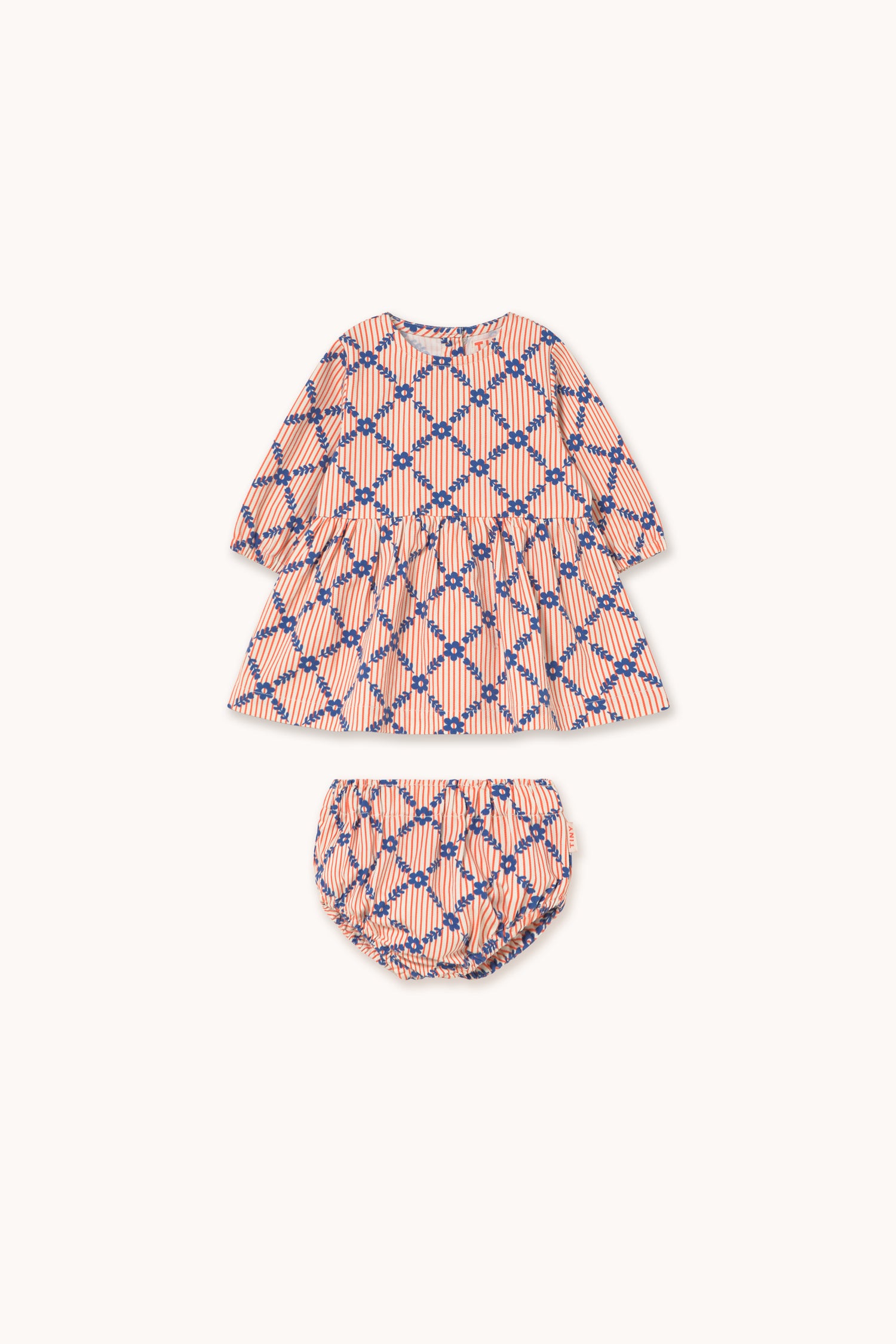 Tiny Cottons Flower Grid Baby Set - Light Cream
