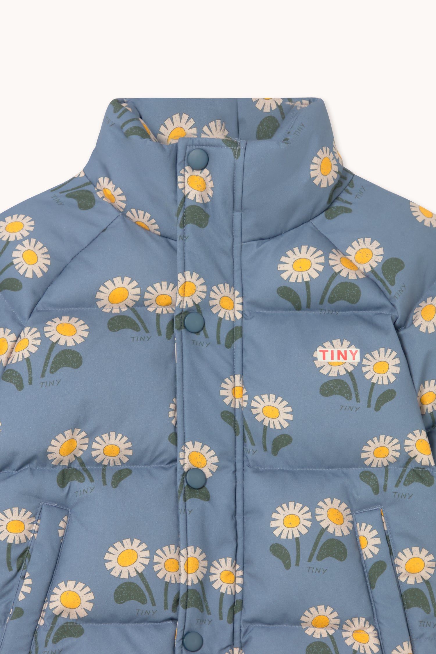 Tiny Cottons Winter Flowers Short Padded Jacket - Stone