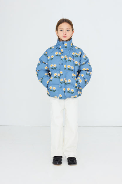 Tiny Cottons Winter Flowers Short Padded Jacket - Stone