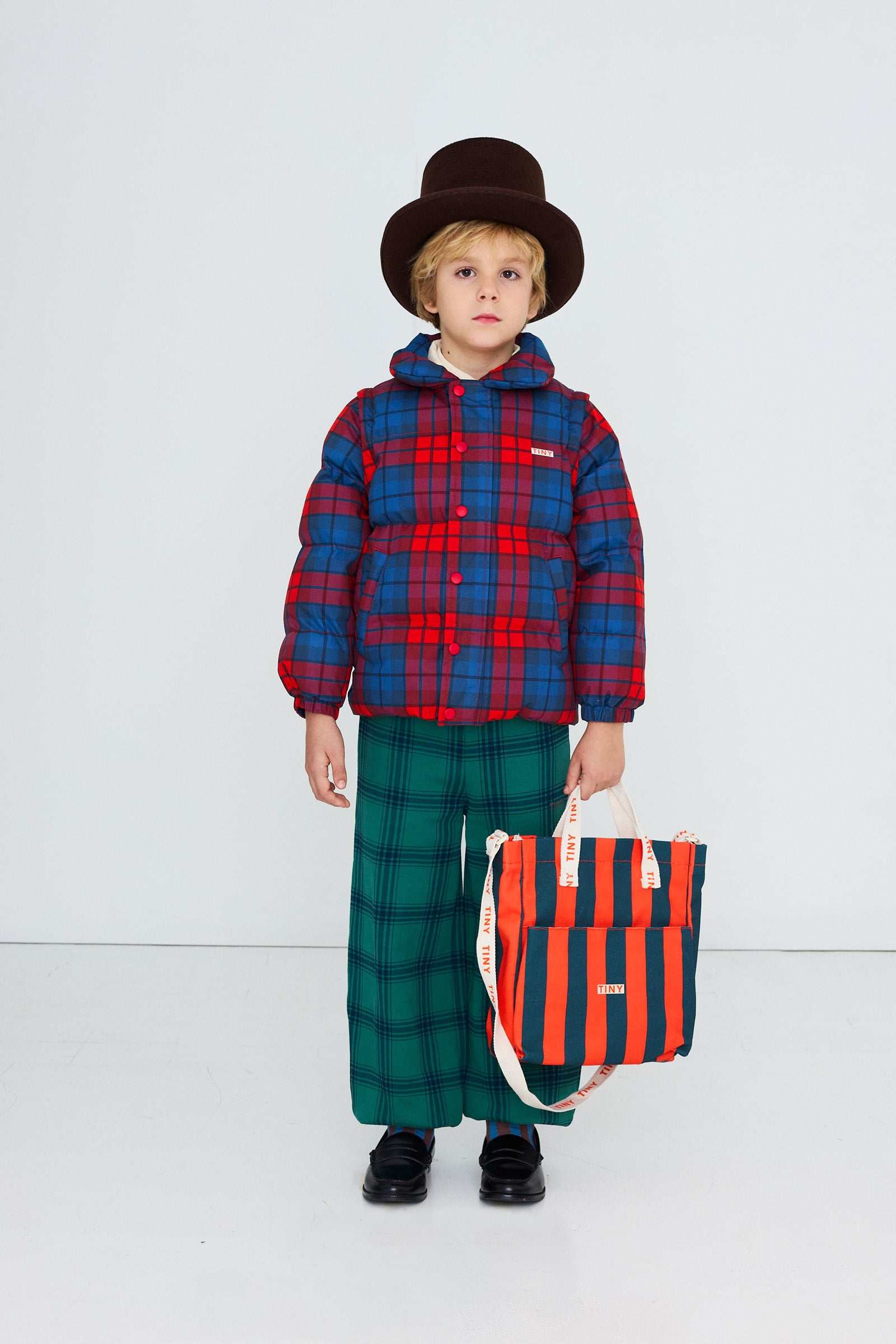 Tiny Cottons Check Short Padded Jacket - Multicolor
