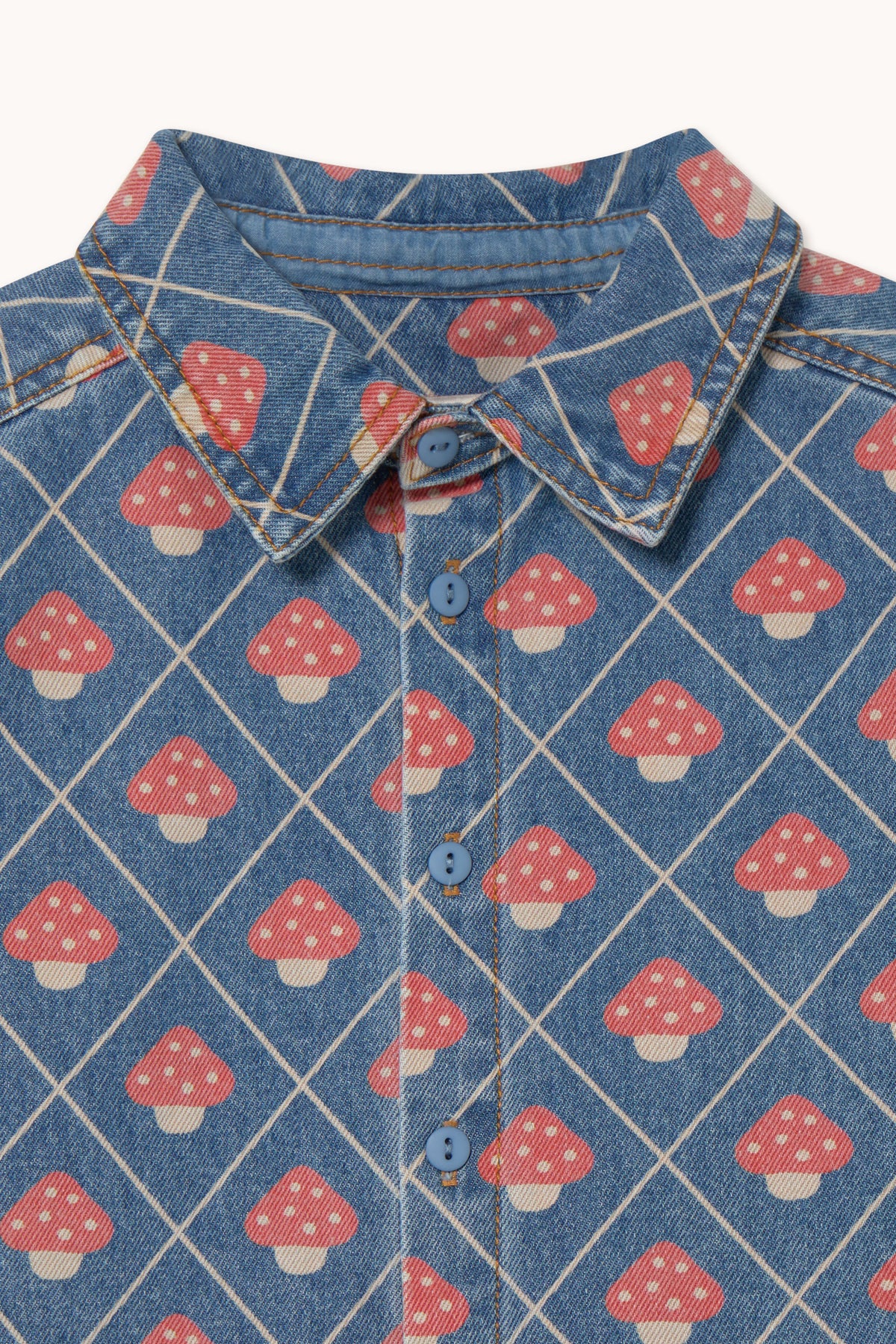 Tiny Cottons Mushrooms Denim Shirt - Denim Medium Wash