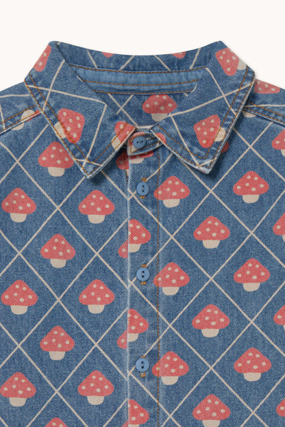 Tiny Cottons Mushrooms Denim Shirt - Denim Medium Wash
