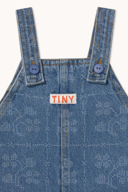 Tiny Cottons Dots Flowers Baby Denim Dungaree - Denim Medium Wash