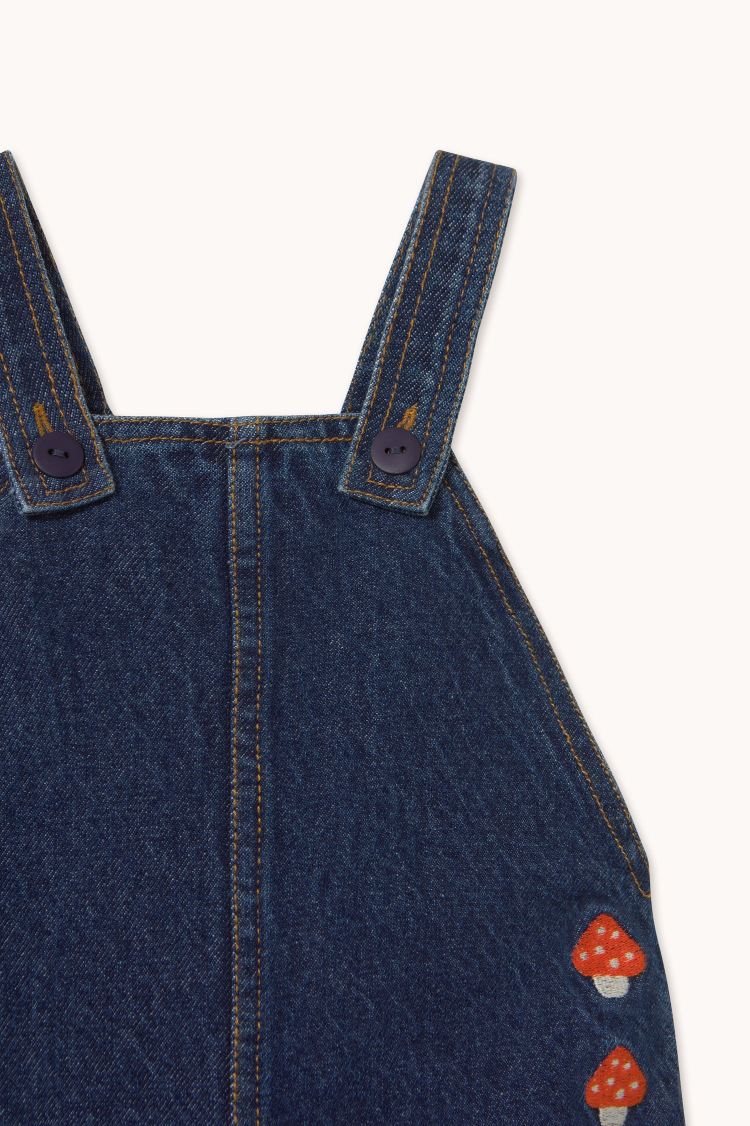 Tiny Cottons Mini Mushrooms Embroidered Dungaree - Denim Dark Wash