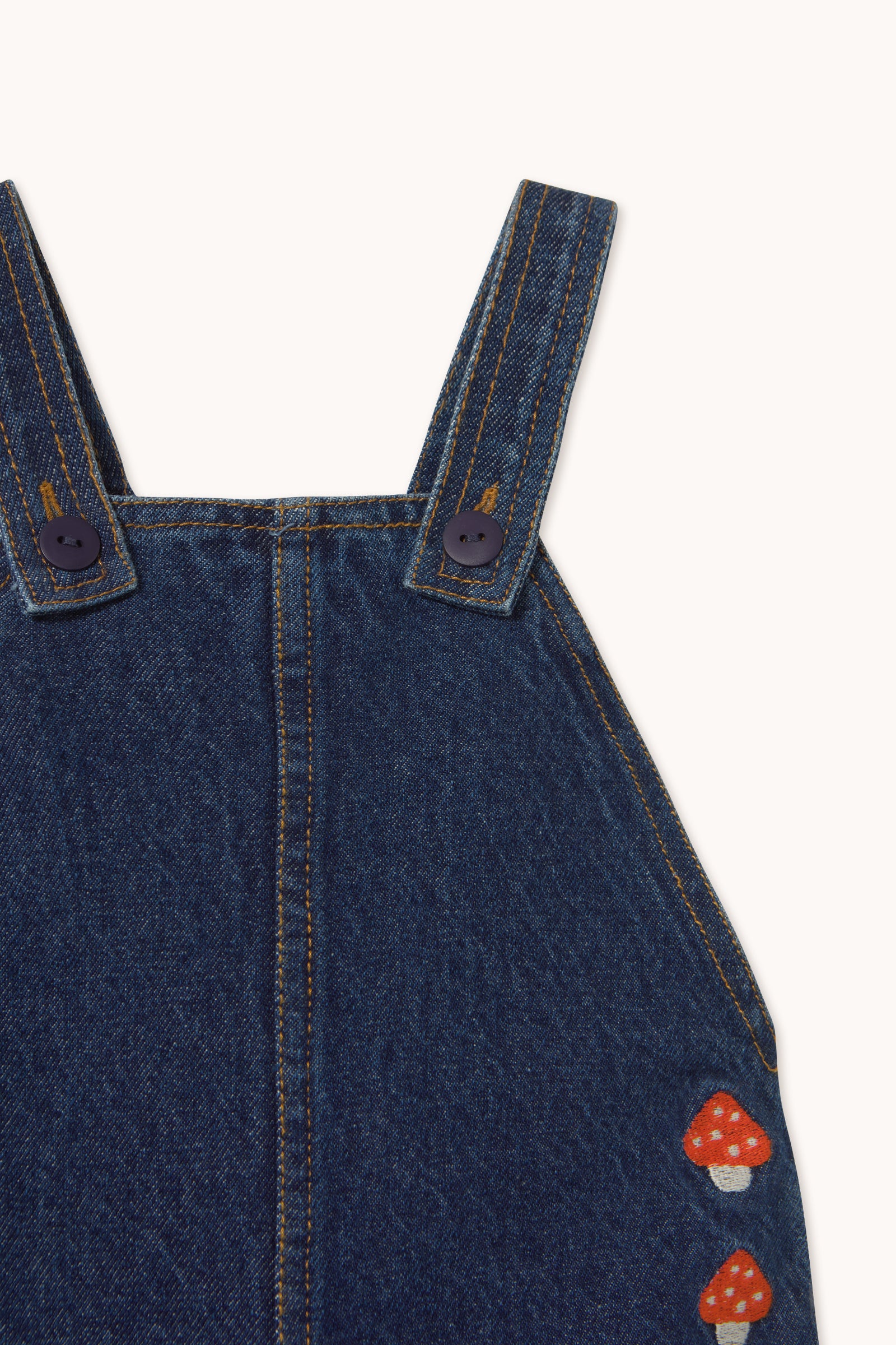 Tiny Cottons Mini Mushrooms Embroidered Dungaree - Denim Dark Wash