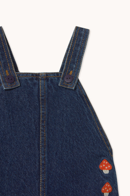 Tiny Cottons Mini Mushrooms Embroidered Dungaree - Denim Dark Wash