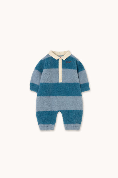 Tiny Cottons Blue Stripes Sherpa One Piece - Denim Blue
