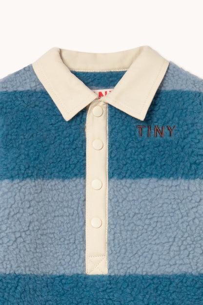 Tiny Cottons Blue Stripes Sherpa One Piece - Denim Blue