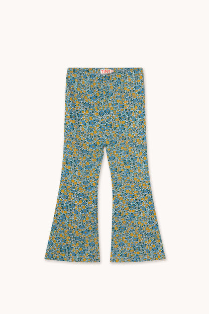 Tiny Cottons Flower Pattern Rib Pant - Washed Blue