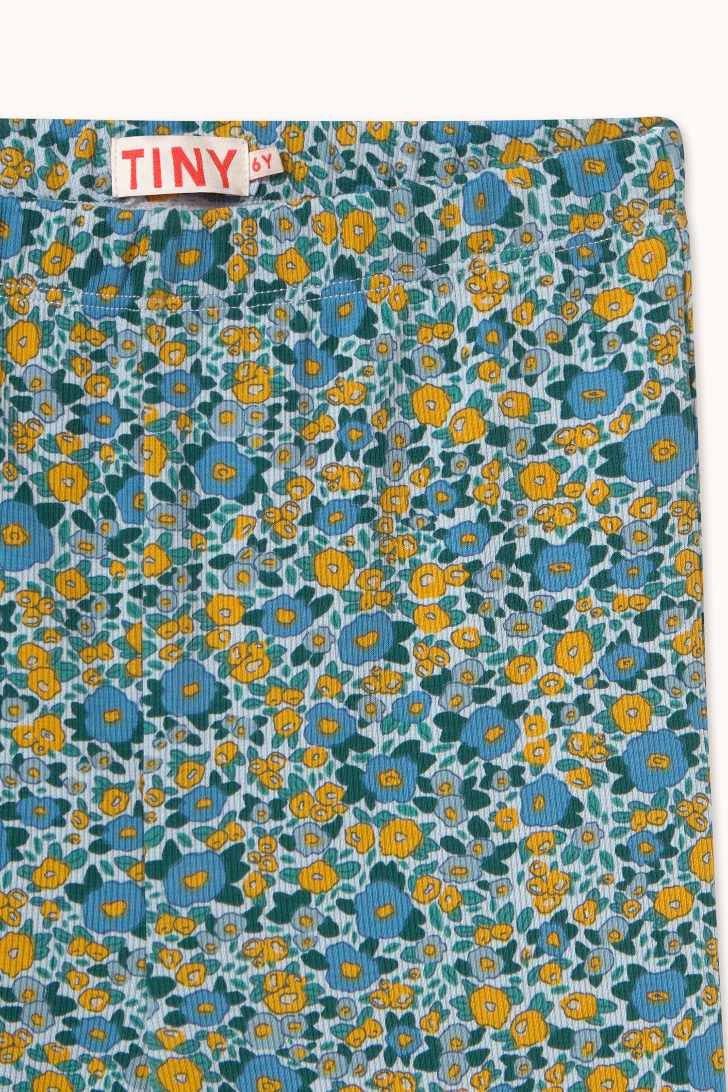 Tiny Cottons Flower Pattern Rib Pant - Washed Blue