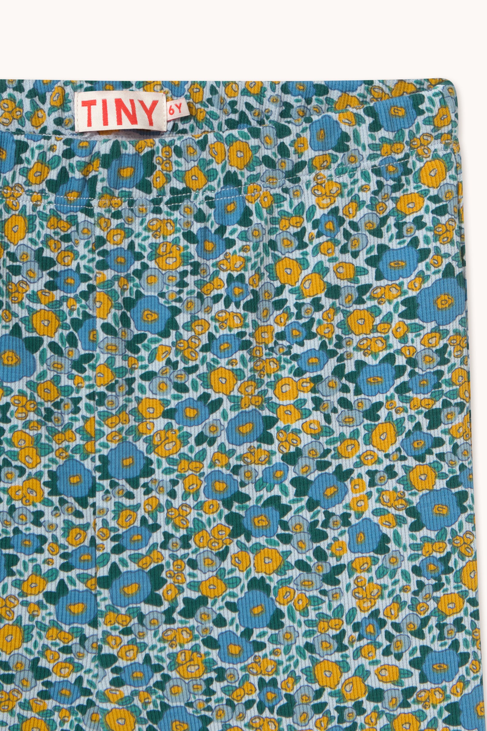 Tiny Cottons Flower Pattern Rib Pant - Washed Blue