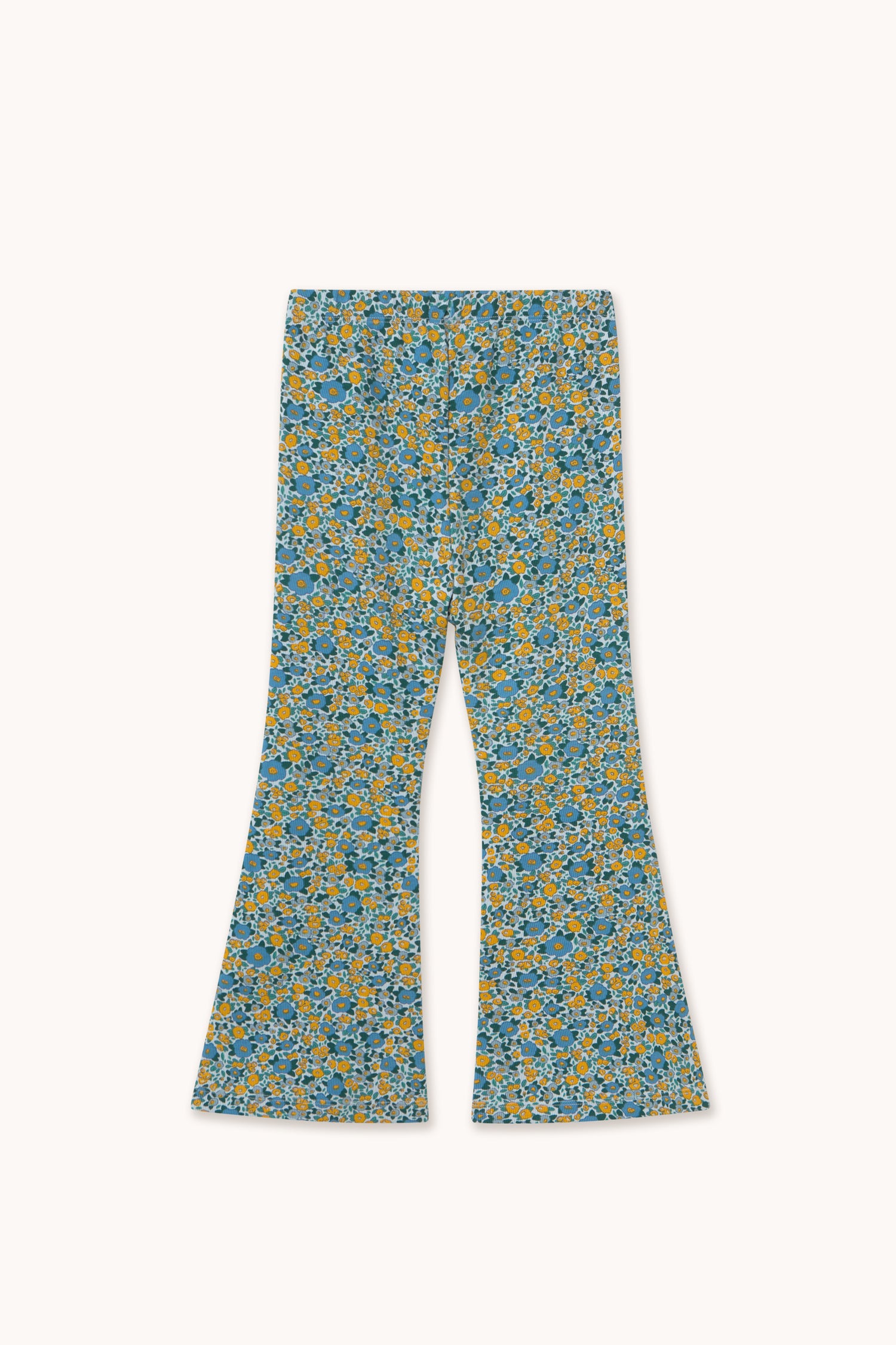 Tiny Cottons Flower Pattern Rib Pant - Washed Blue
