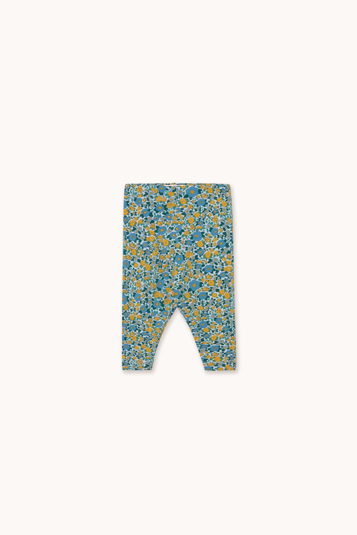 Tiny Cottons Flower Pattern Rib Baby Pant - Washed Blue