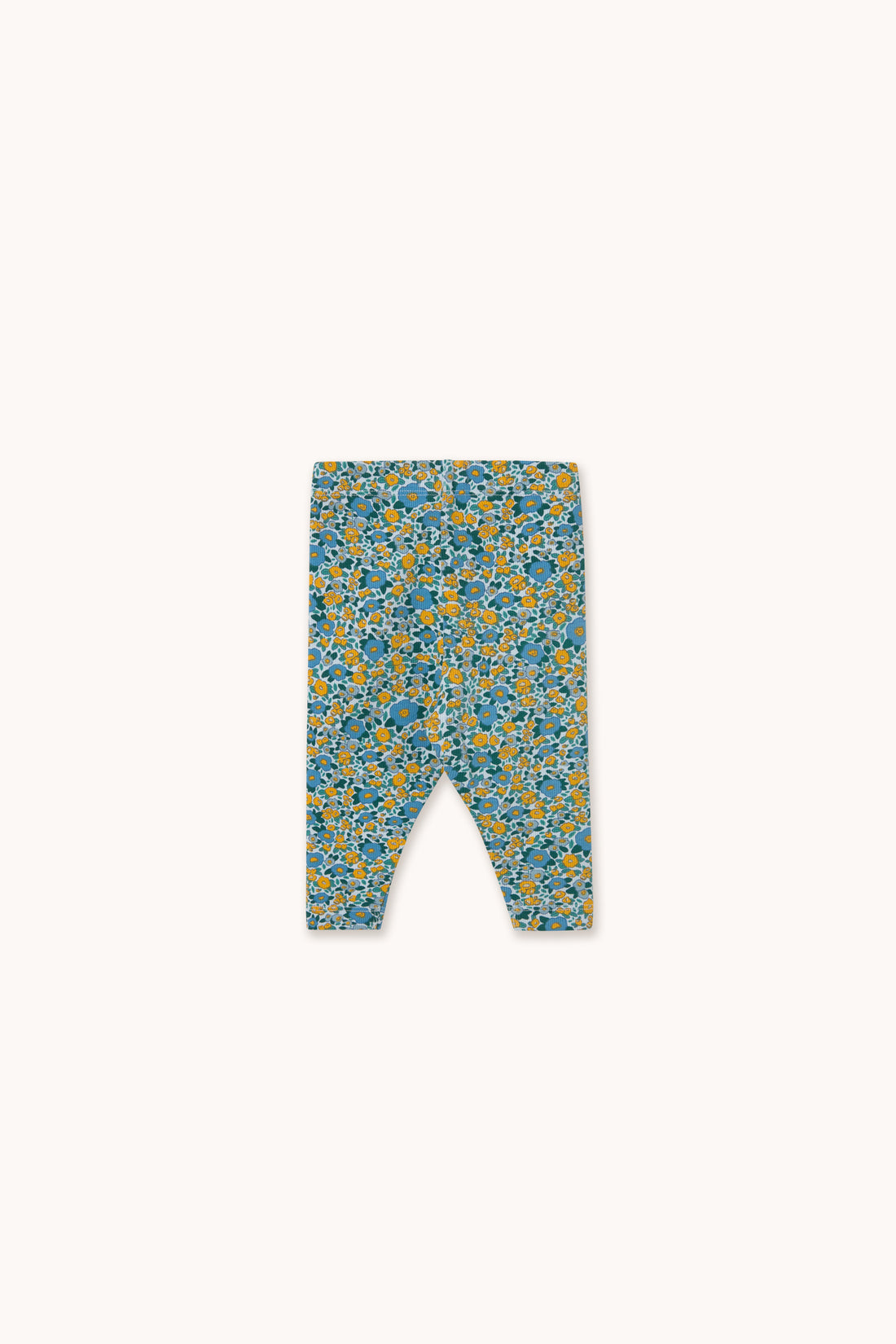Tiny Cottons Flower Pattern Rib Baby Pant - Washed Blue
