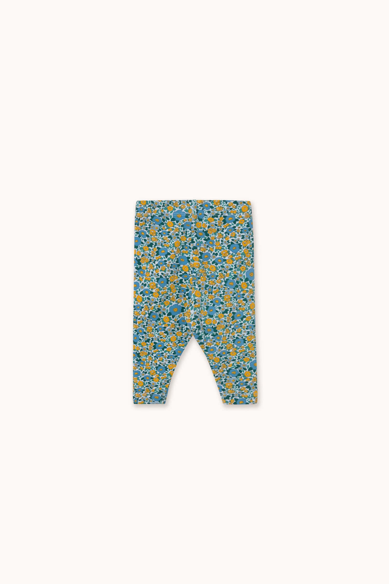 Tiny Cottons Flower Pattern Rib Baby Pant - Washed Blue